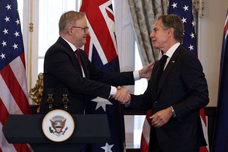 Australian prime minister Anthony Albanese and US secretary of state Antony Blinken in Washington last year.  Photograph:  Alex Wong/Getty Images