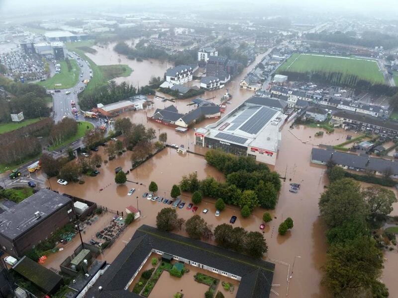 An aerial view of flooding in Midleton, Co Cork, on October 18th, 2023 in the wake of Storm Babet. Photograph: Guileen Coast Guard unit