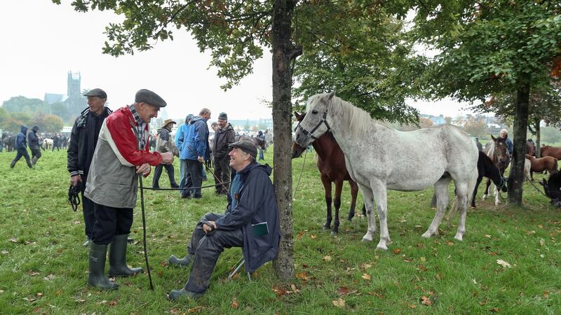 Conversation time at the Ballinasloe Horse Fair on Sunday. Photograph: Joe O’Shaughnessy
