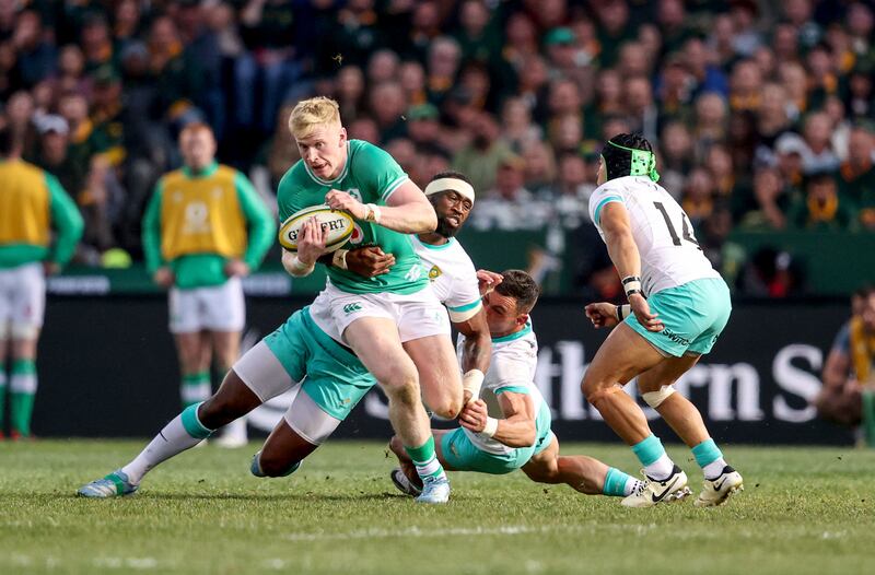 Ireland's Jamie Osborne and South Africa's Siya Kolisi. Photograph: Dan Sheridan/Inpho
