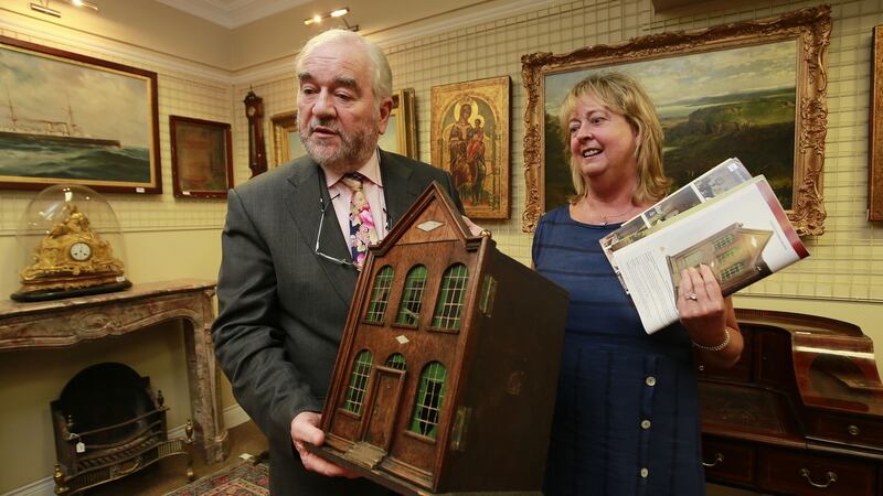 The dolls house was sold by the children’s charity Tara’s Palace and achieved €48,000 the proceeds  will  be distributed to a variety of children’s charites. Pictured are Fonsie Mealy  and Tara’s Palace treasurer Jenny Johnston. Photograph: Nick Bradshaw