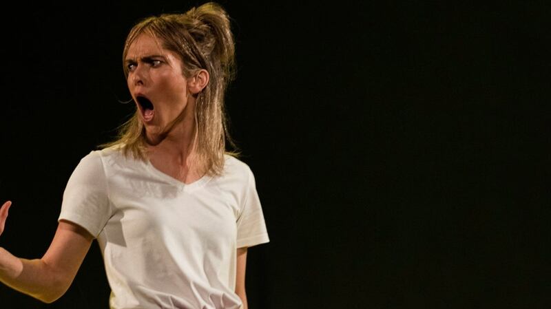 Sarah Hanly in Purple Snowflakes and Titty Wanks, which she wrote and performed. She is nominated for Best Actress and Best New Play