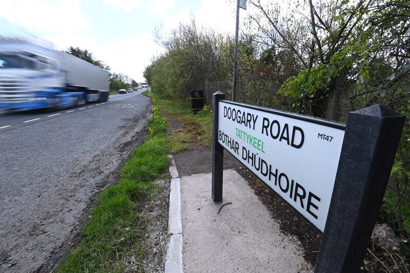The fatal road traffic collision took place in the Doogary Road area of Omagh on Tuesday. Photograph: Pacemaker