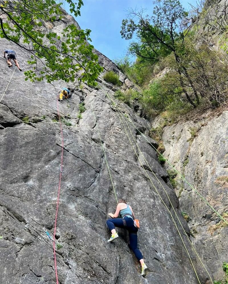 Amy Considine learned to rock climb in Switzerland.: 'I never climbed before coming here, but I love the challenge of pushing myself'.