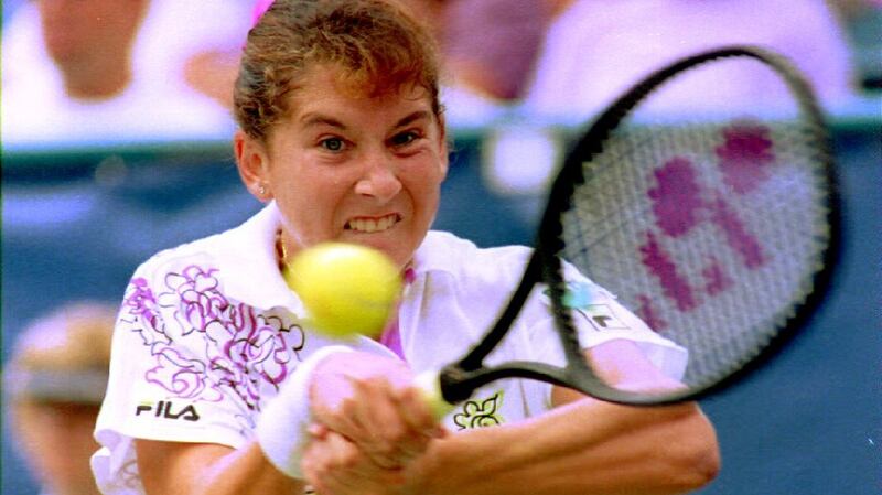 Monica Seles plays one of her trademark backhands in a match against Mary Joe Fernandez en-route to US Open glory in 1992. Photograph: Getty