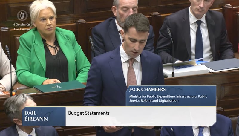 Simon Harris and Jack Chambers deliver Budget 2027 in the Dáil