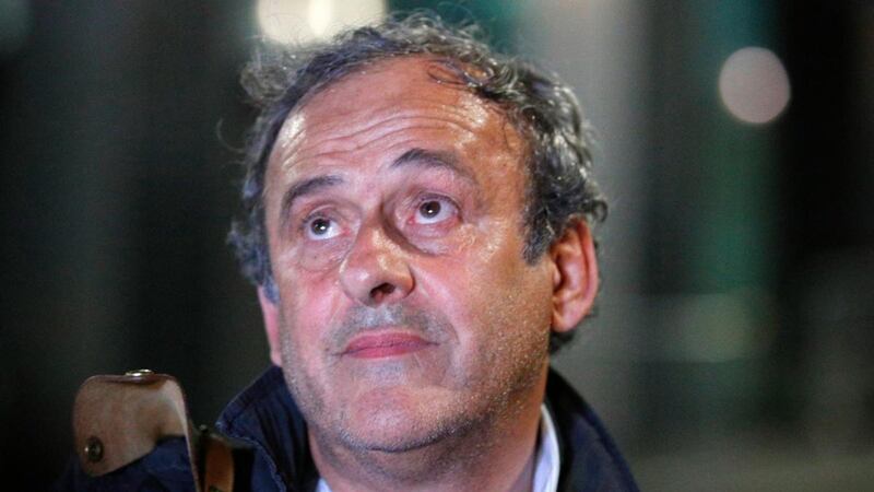 Michel Platini after being freed, outside the French police  financial crimes office, June 19th, 2019. Photograph: AP/ Francois Mori