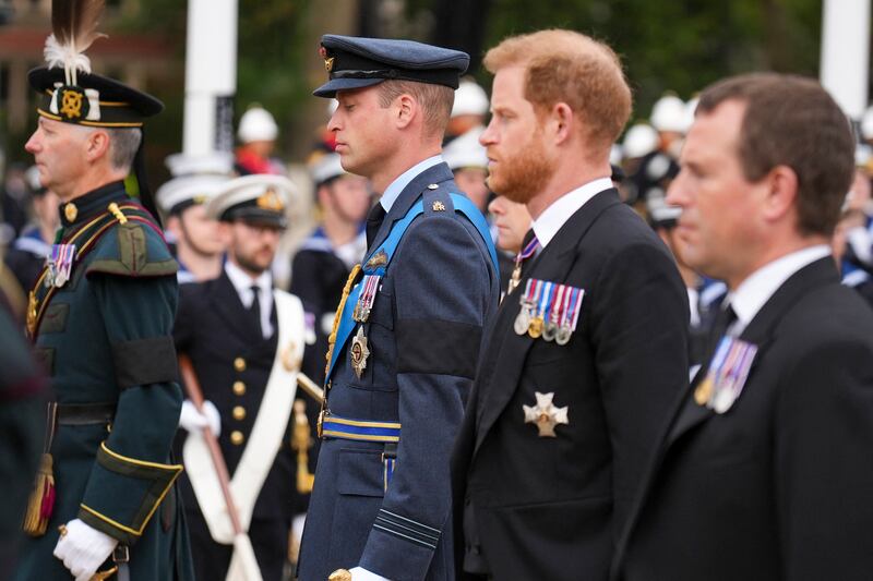 The Prince of Wales and the Duke of Sussex outside Westminster Abbey ahead of the queen's funeral. Photograph: Emilio Morenatti/AFP/Getty Images)