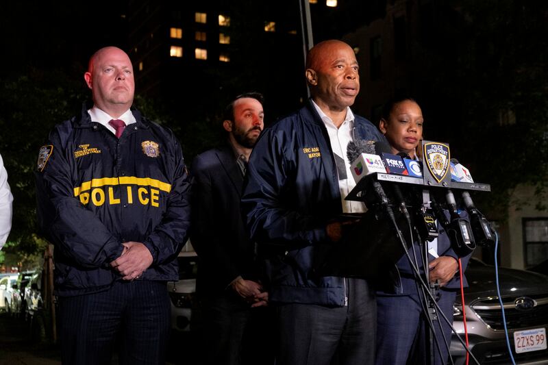 Mayor Eric Adams speaks after the killing of a 20-year-old mother on a playground in Manhattan on June 29th. It was Adams’ demand that the city support the police in the fight against crime, that won him election last year. Photograph: Dakota Santiago/The New York Times
