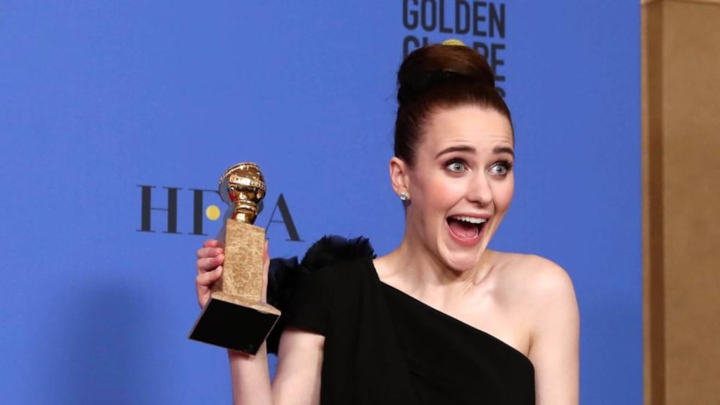 Rachel Brosnahan with her Golden Globe for Best Performance by an Actress in a Television Series Musical or Comedy for ‘The Marvelous Mrs. Maisel’. Photograph: EPA/Mike Nelson