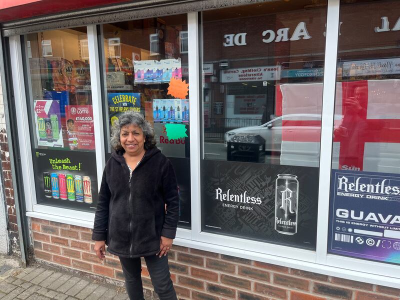Jyoti Broadhurst outside her family's Sephtons shop in Ashton-in-Makerfield. Photograph: Mark Paul