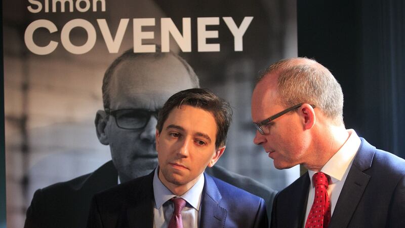 Minister for Health  Simon Harris and  Fine Gael leadership candidate Simon Coveney at the launch of Mr Coveney’s policy document in Dublin. Photograph: Collins