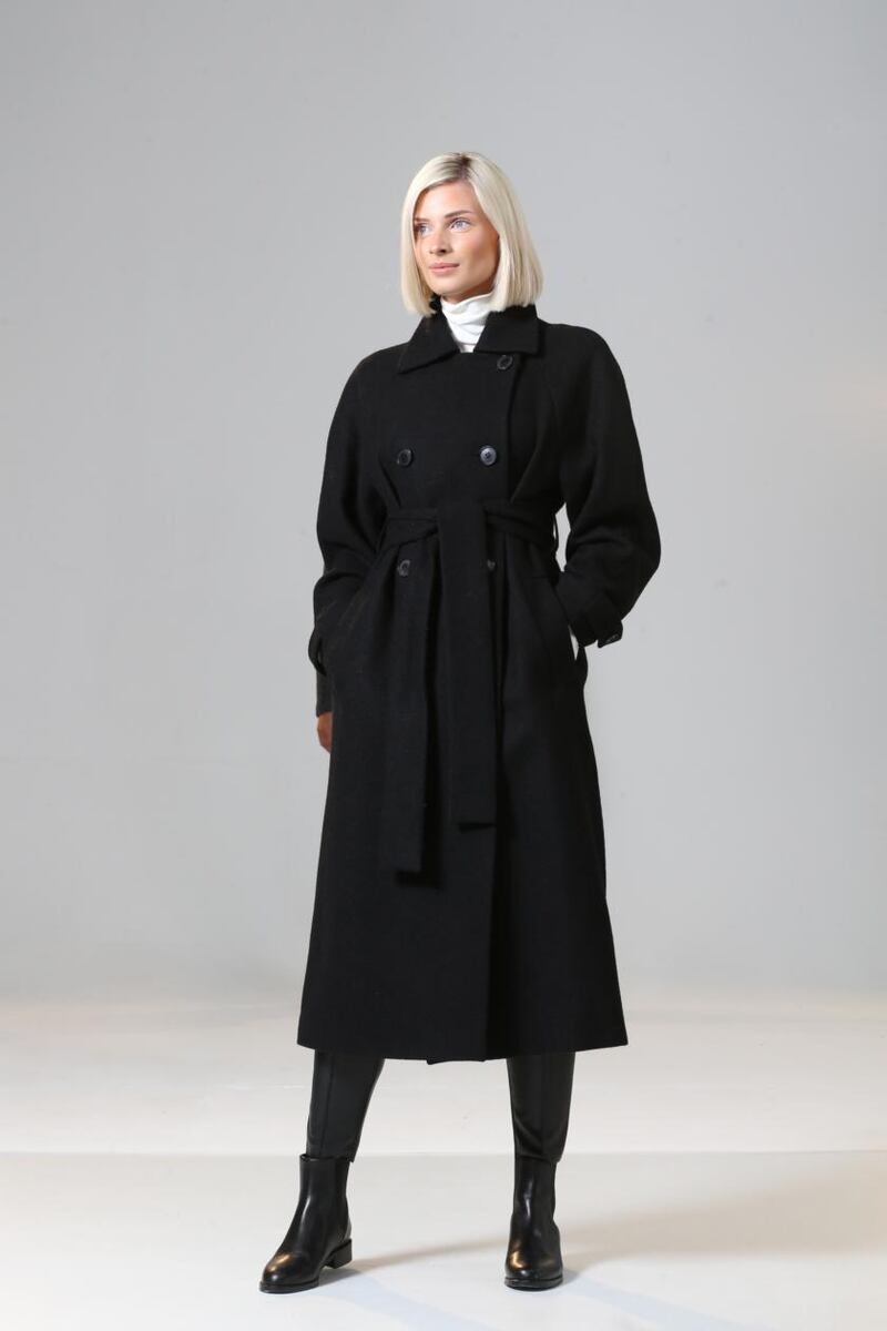 Double-breasted Irish tweed coat in alpaca and wool,  €765,  from the Landskein