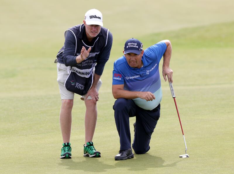 Padraig Harrington lines up a putt during day two of the Genesis Scottish Open. Photograph: Steve Welsh/PA Wire