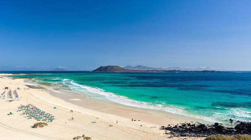View from Corralejo Beach on Fuerteventura, Canary Islands.