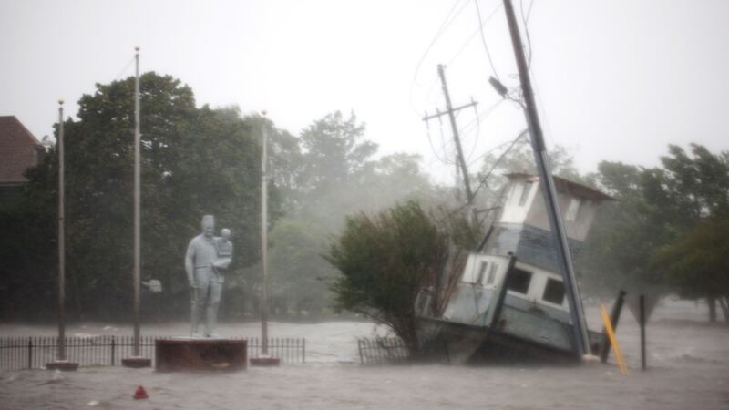 The Neuse river floods the waterfront in New Bern, North Carolina, US, during Hurricane Florence. Photograph: Logan Cyrus/AFP/Getty Images