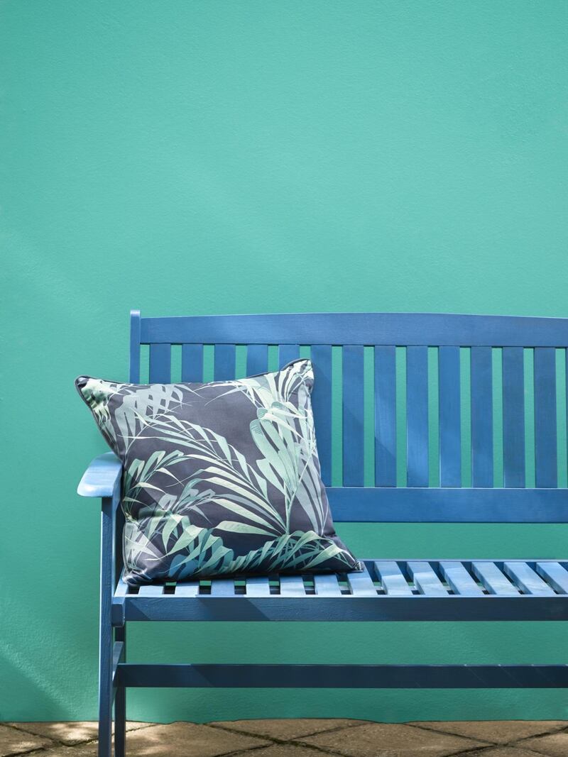 Woodies sells a plain timber three-seat design for €199 that you can customise to your home’s exterior with a coat or two of Sadolin’s Superdec, pictured here in Crazy Daze on the wall and Blue Peter on the bench
