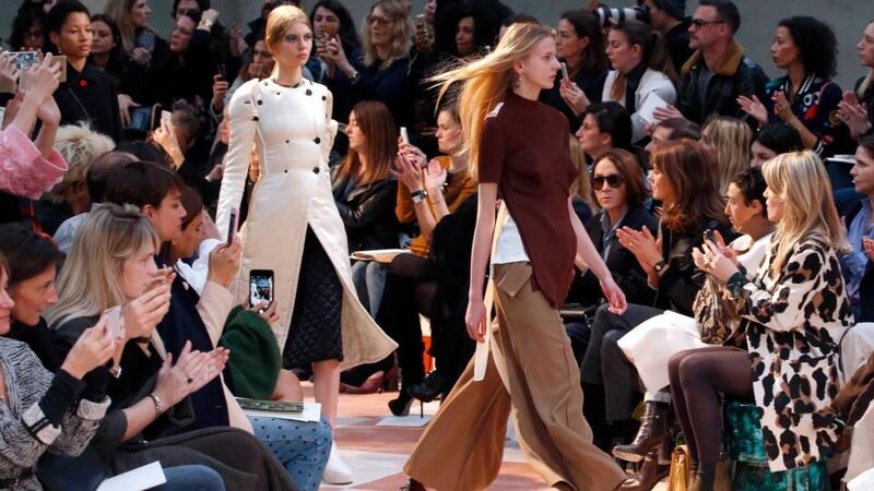 Models present creations for fashion house Celine as part of its Autumn/Winter 2015/2016 women’s ready-to-wear collection show during Paris Fashion Week March 8th, 2015. Photograph: Reuters/Charles Platiau