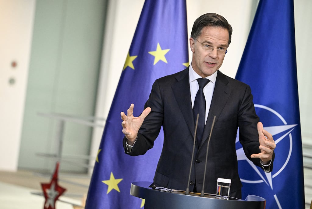 Nato general secretary Mark Rutte speaks during a press conference on Thursday. Photograph: Tobias Schwarz/AFP/Getty Images