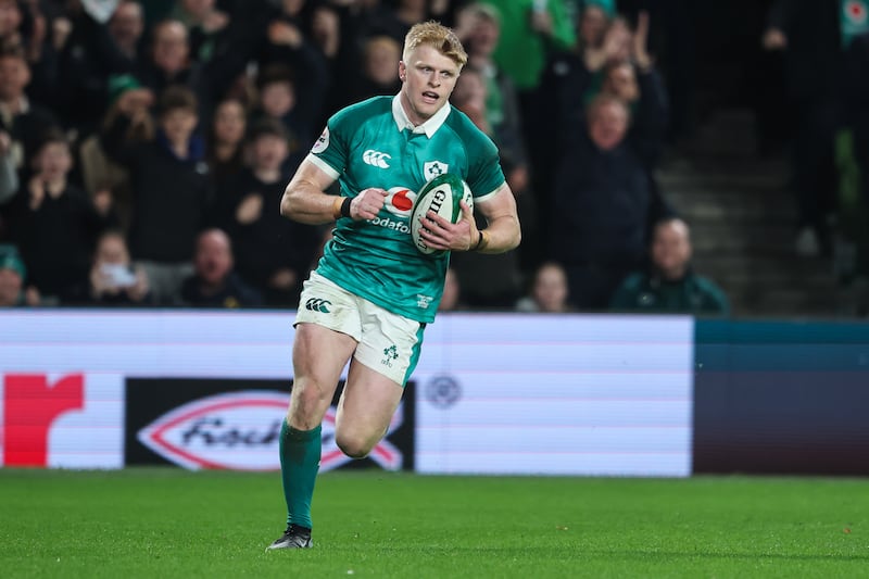 Tommy O’Brien during Ireland's Autumn Nations Series Test against Australia last November. Photograph: Gary Carr/Inpho