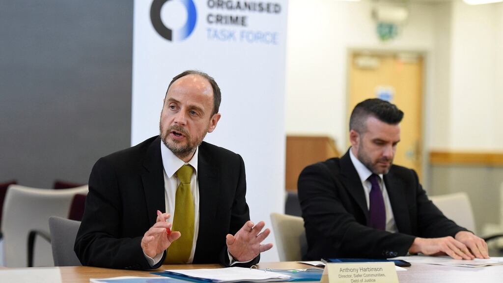 From left, Anthony Harbinson,  head of the OCTF in Northern Ireland, and Det Supt Bobby Singleton, PSNI.  Photograph:  Michael Cooper/ PA Wire
