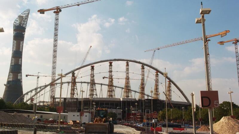 Khalifa Stadium in Doha. An Amnesty International report in 2013 found ‘alarming levels’ of abuse of foreign workers in Qatar’s construction industry. Photograph: STR/AFP/Getty Images