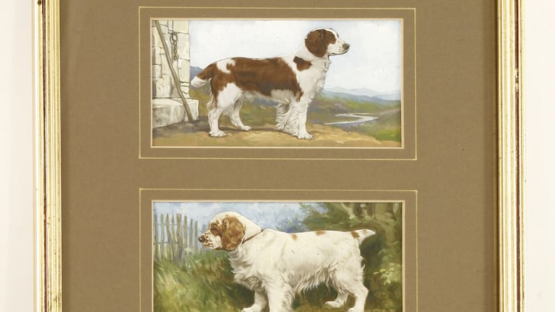 One of  four original miniature trios of dogs used as the prototypes for Gallaher cigarette cards (£300-£500)