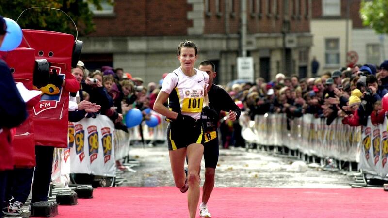 Sonia O’Sullivan winning the   Dublin City Marathon in 2000. Photograph: Bryan O’Brien