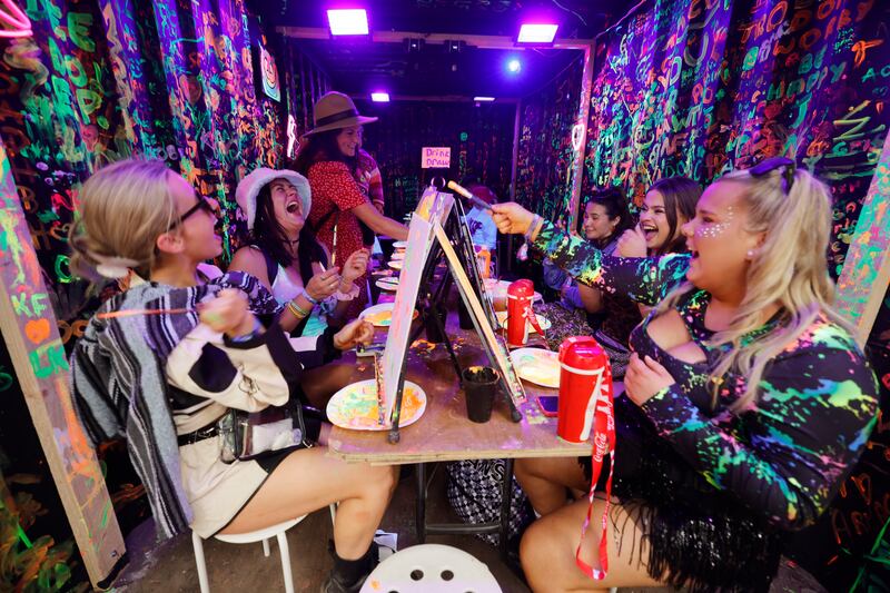 Electric Picnic: Leanne Kidney, Mary Lou Mcdonald, Erin Oxley, Rachel Hendy and Jessica Murray from Portarlington and West Cork. Photograph: Alan Betson

