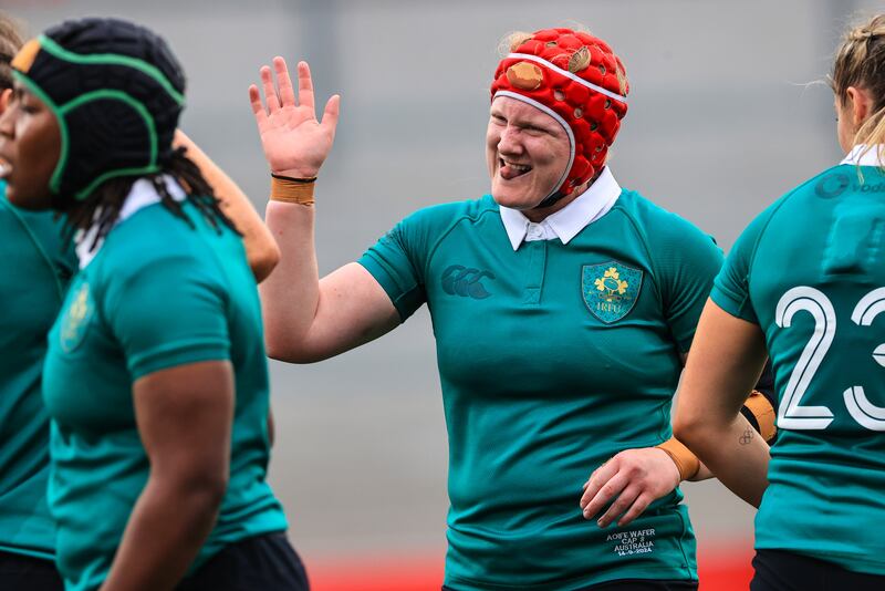 Aoife Wafer celebrates after Ireland's win over Australia at Kingspan Stadium in Belfast. Photograph: Billy Stickland/Inpho