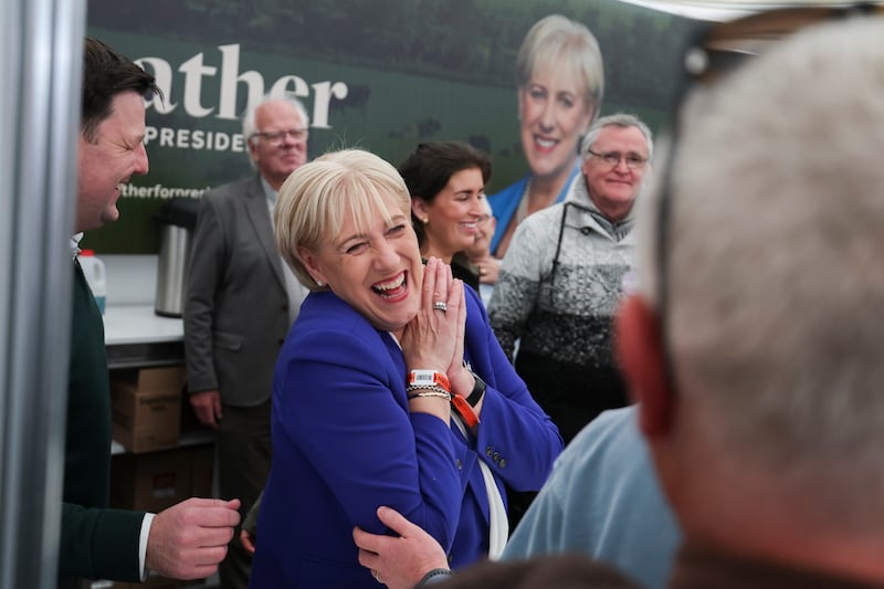 Fine Gael presidential candidate Heather Humphreys shares a light moment with attendees. Photograph: Dan Dennison