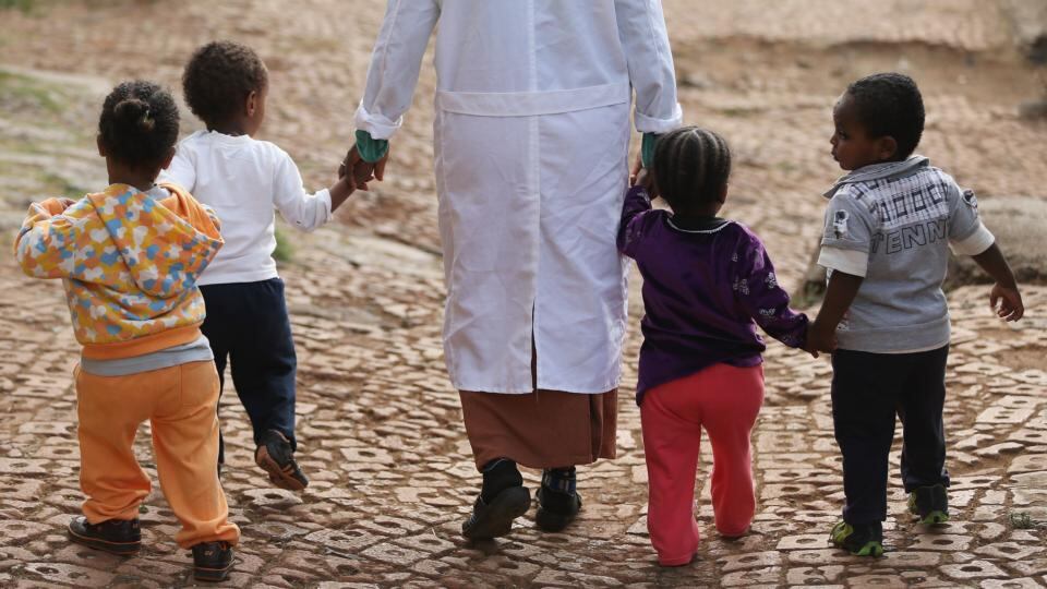 Looking to the future: children in Addis Ababa. Photograph: Sean Gallup/Getty