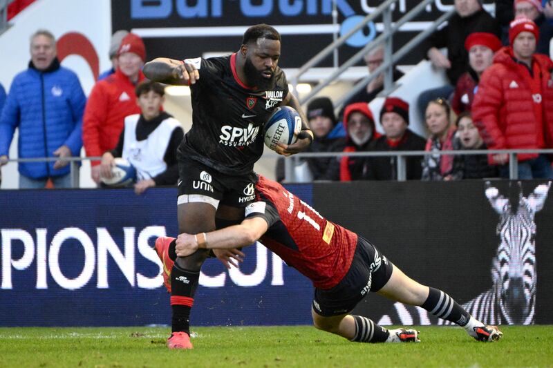 Shane Daly tackles Toulon's Danny Priso. Photograph: Christophe Simon/AFP via Getty Images 