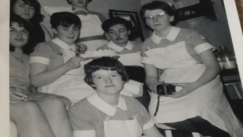 Ethel Corduff (nee Walsh), front, with friends celebrating Josephine McCarthy’s 21st birthday. “We spent a lot of time congregating in one another’s bedrooms.”