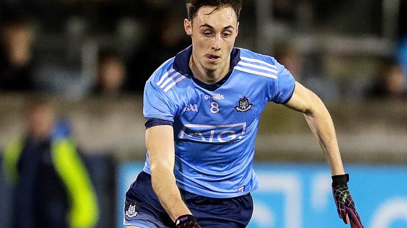 Darren Galvin: powerful in the air and athletic around the pitch, he impressed for Dublin in the O’Byrne Cup.  Photograph: Laszlo Geczo/Inpho