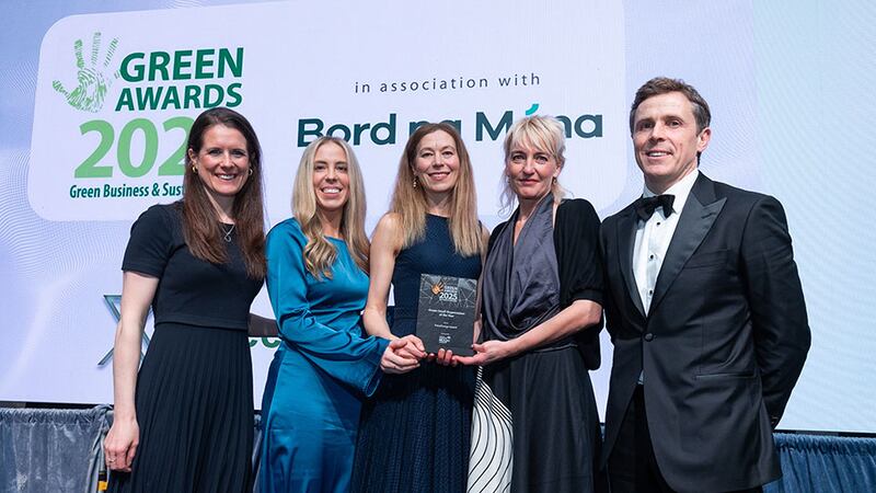 Kirsti O'Kelly, key account manager, presents green small organisation of the year to the FuturEnergy Ireland team