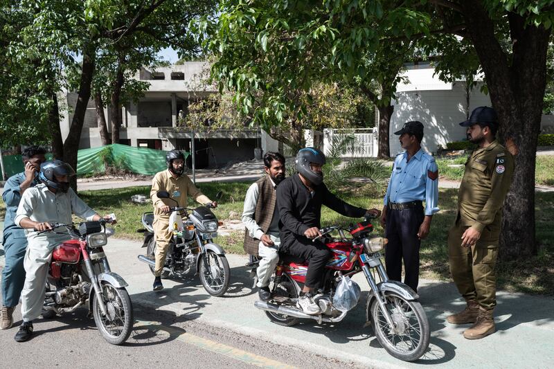 Pakistani security personnel man a checkpoint amid heightened security ahead of a potential meeting between US and Iranian officials in Islamabad, Pakistan. Photograph: Rebecca Conway/Getty Images