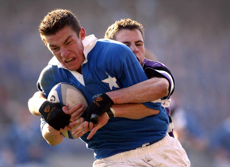Stephen Grissing of St Mary's and Robert McCarthy of Terenure play in the Leinster Schools Senior Cup Final in 2003. Photograph: Andrew Paton/Inpho