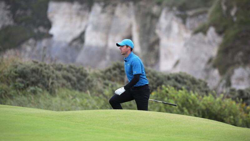 Rory McIlroy on the first day at Royal Portrush. Photograph: EPA