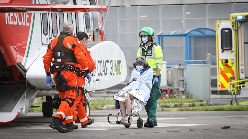 Sara Feeney (23)  taken off the Coast Guard helicopter at UCHG on Thursday. Photograph by Aengus McMahon
