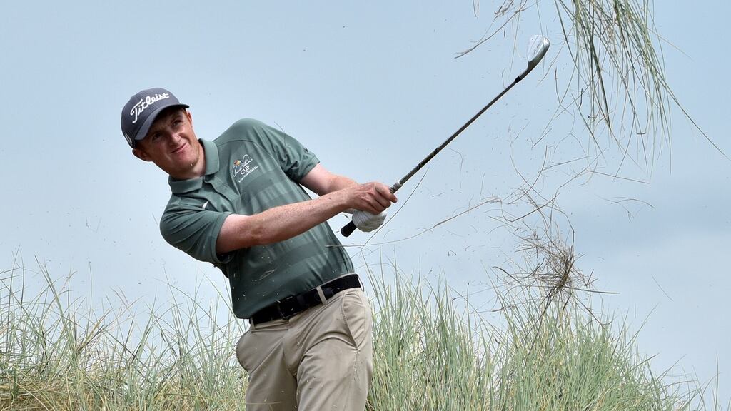 Ronan Mullarney (Galway) playing from the rough at the 2nd during the Irish Amateur Close at The European Club. Photograph: Pat Cashman