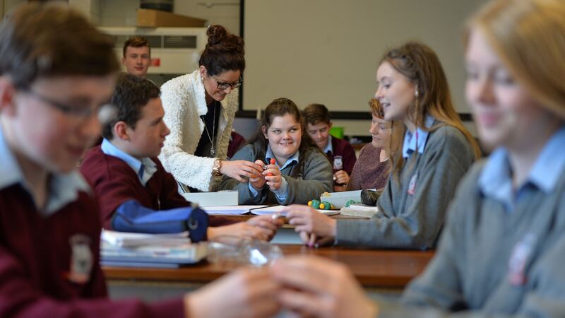 Science teacher Michelle Horan, student Keisha Byrne, and special needs assistant Mary Bolger at St Brendan’s Community School in Birr, Co Offaly. Photograph: Alan Betson