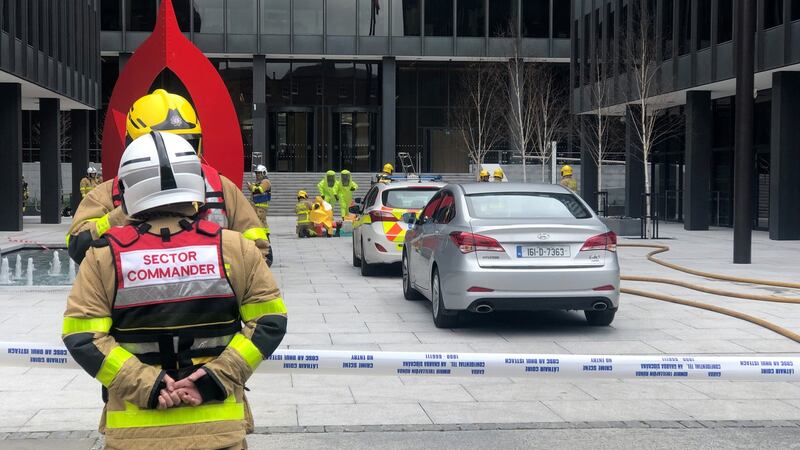 Emergency services at the scene at the Department of Health on Baggot Street. Photograph: Conor Pope