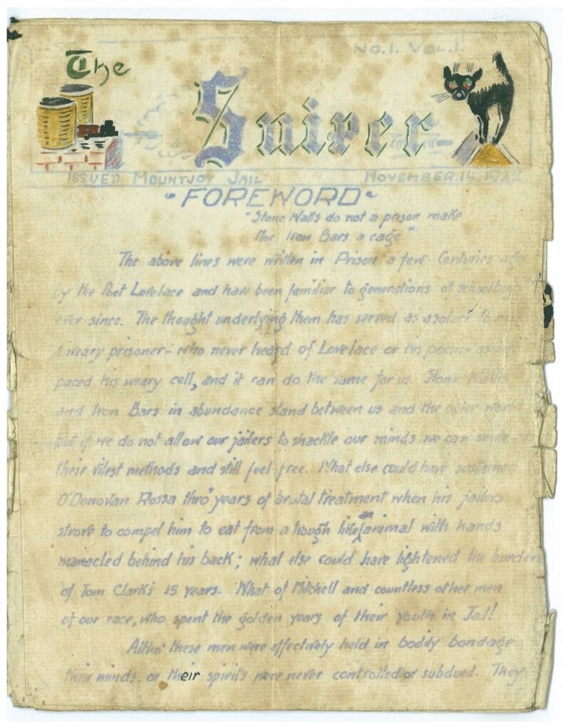 The Sniper, an unofficial republican newsletter written by prisoners in Mountjoy Prison during the Civil War (Kilmainham Gaol Museum 20LG-1K11-17).