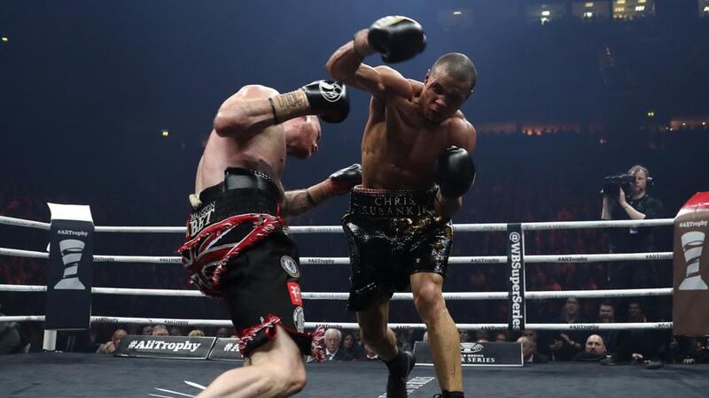 George Groves sways to miss a punch from Chris Eubank Jr during their WBSS super middleweight bout at the Manchester Arena. Photograph: Mark Robinson/Getty Images
