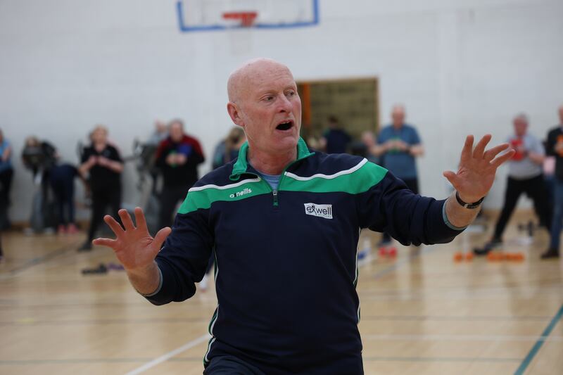 13/04/2023  NEWS - Image of the participants at the ExWell Medical exercise classes photo at Tallaght Leisure Centre, Fortunestown Lane, Tallaght.  Dr Noel McCaffrey (Blue Track suit top with a Green stripe).  Photograph Nick Bradshaw for The Irish Times