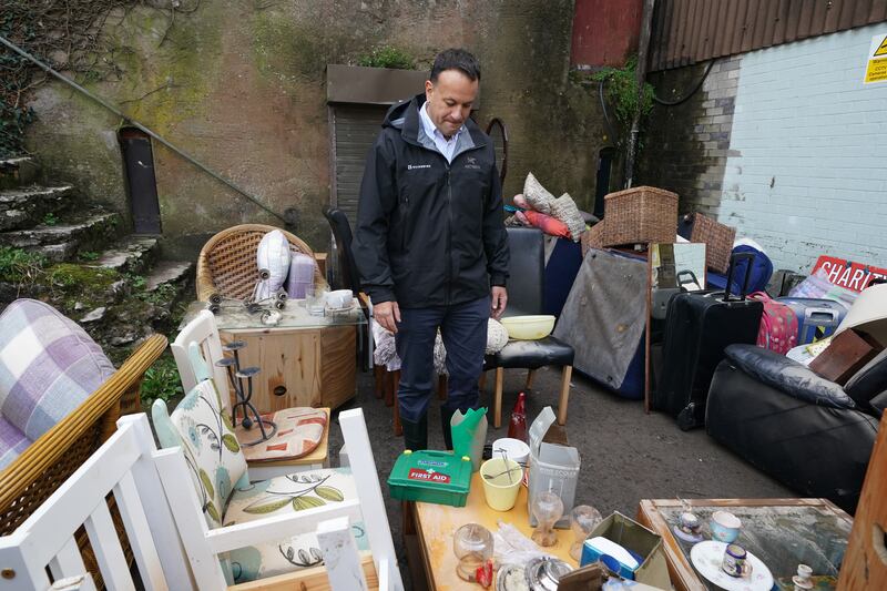 Taoiseach Leo Varadkar surveys the damage businesses in Midleton. Photograph: Brian Lawless/PA Wire