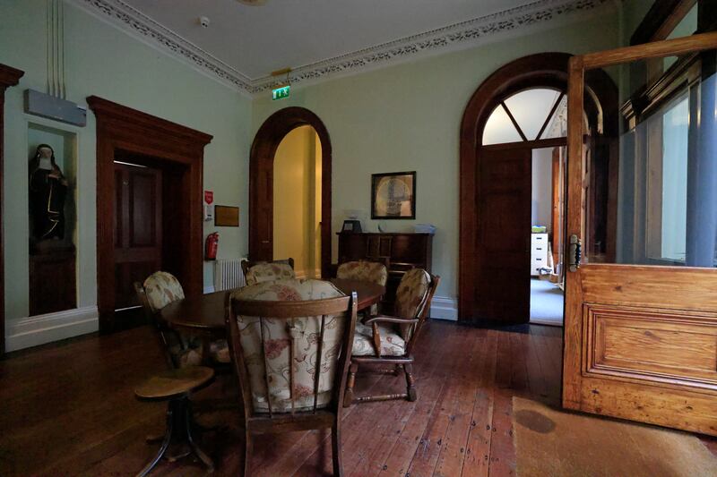Some of the country house ambience, with original mahogany doors and window shutters and a large front portico, mingles with Catholic iconography added by the Sisters of Mercy.  Photograph: Nick Bradshaw/The Irish Times