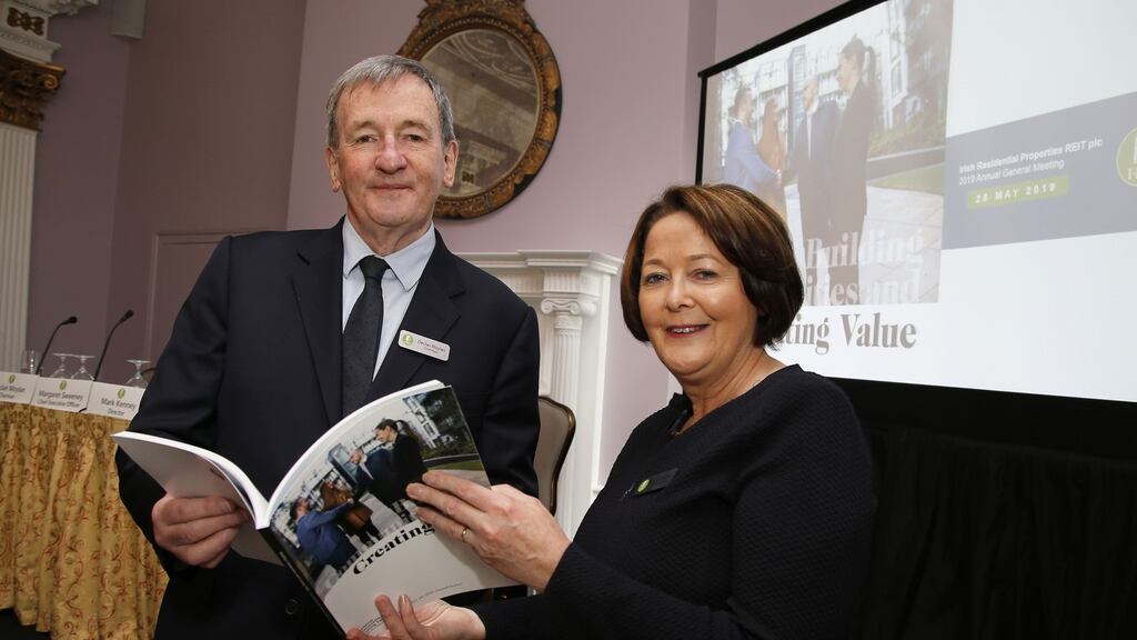 Ires Reit chairman Declan Moylan and CEO Margaret Sweeney at last year’s AGM. Photograph Nick Bradshaw / The Irish Times