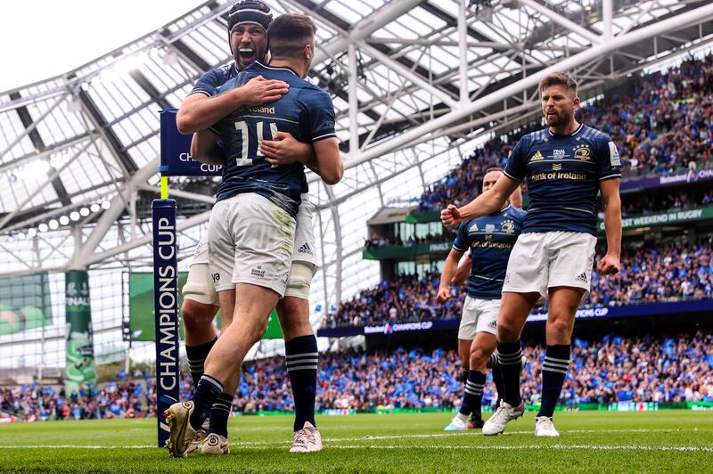 Leinster's Jimmy O'Brien and Leinster's Caelan Doris. Photograph: Billy Stickland/Inpho